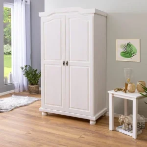 Altobuy Armoire 2 Portes + Penderie Bois Massif Vernis Blanc 13