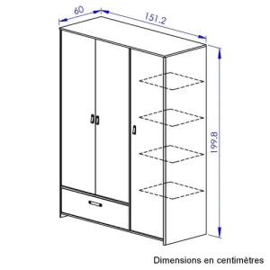 GAMI Armoire 3 Portes 1 Tiroir Chêne Noir 18