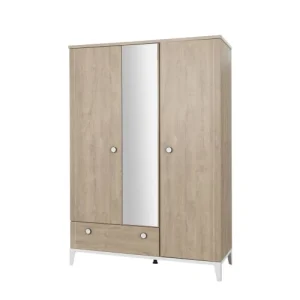 CALICOSY Armoire 3 Portes 1 Tiroir Effet Bois Enfant 136 X 195cm 12