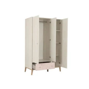 Terre De Nuit Armoire 3 Portes 1 Tiroir En Bois Imitation Chêne Blanchi 201cm 8