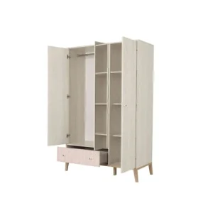 Terre De Nuit Armoire 3 Portes 1 Tiroir En Bois Imitation Chêne Blanchi 201cm 10