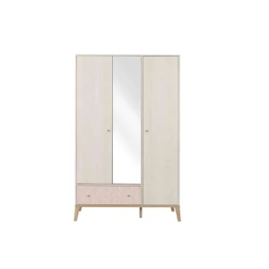 Terre De Nuit Armoire 3 Portes 1 Tiroir En Bois Imitation Chêne Blanchi 201cm 12