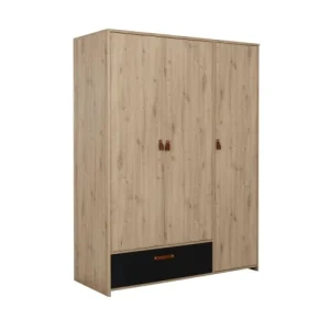 Terre De Nuit Armoire 3 Portes 1 Tiroir En Bois Imitation Chêne Clair Et Noir 200cm 8