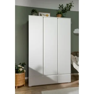 CALICOSY Armoire 3 Portes 2 Tiroirs Blanc- L120 X H191 X P55 Cm 10