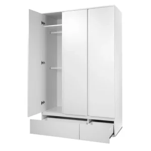 CALICOSY Armoire 3 Portes 2 Tiroirs Blanc- L120 X H191 X P55 Cm 16