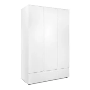 CALICOSY Armoire 3 Portes 2 Tiroirs Blanc- L120 X H191 X P55 Cm 18