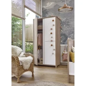 CALICOSY Armoire 3 Portes Bois Et Blanc Bébé – 95 X 185 Cm 11