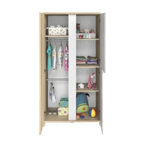 CALICOSY Armoire 3 Portes Bois Et Blanc Bébé – 95 X 185 Cm 13