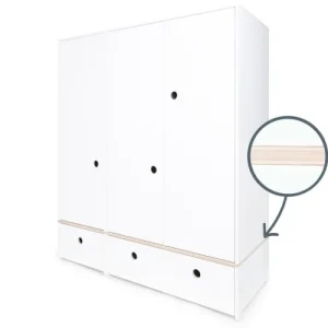 Wookids Armoire 3 Portes Façades Tiroirs Blanc 10