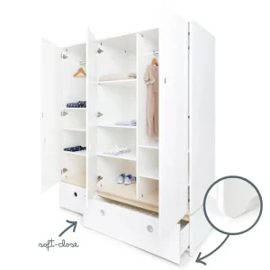 Wookids Armoire 3 Portes Façades Tiroirs Blanc 12