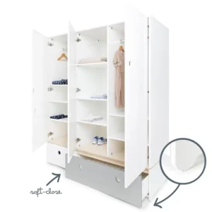 Wookids Armoire 3 Portes Façades Tiroirs Blanc 12