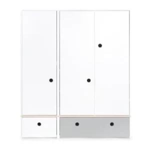 Wookids Armoire 3 Portes Façades Tiroirs Gris Perle-blanc 16