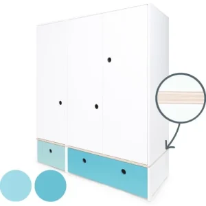 Wookids Armoire 3 Portes Façades Tiroirs Bleu Ciel-bleu Paradis 10