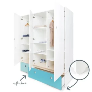 Wookids Armoire 3 Portes Façades Tiroirs Bleu Ciel-bleu Paradis 12