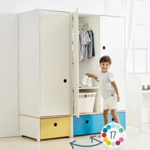 Wookids Armoire 3 Portes Façades Tiroirs Bleu Ciel-bleu Paradis 14