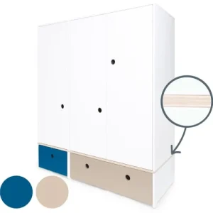 Wookids Armoire 3 Portes Façades Tiroirs Bleu Marine 10