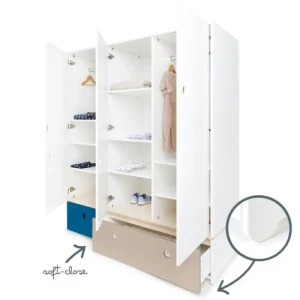 Wookids Armoire 3 Portes Façades Tiroirs Bleu Marine 12