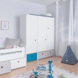 Wookids Armoire 3 Portes Façades Tiroirs Bleu Marine 14