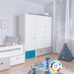 Wookids Armoire 3 Portes Façades Tiroirs Gris Chaud 14