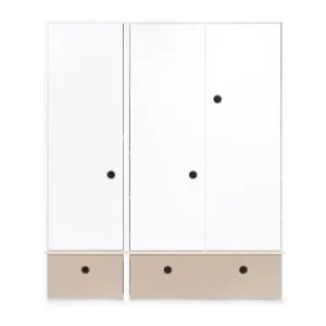 Wookids Armoire 3 Portes Façades Tiroirs Gris Perle-blanc 18