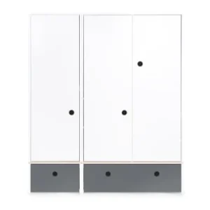 Wookids Armoire 3 Portes Façades Tiroirs Gris Espace-jaune 16