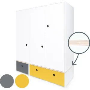 Wookids Armoire 3 Portes Façades Tiroirs Gris Espace-jaune 10