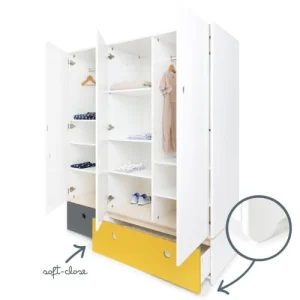 Wookids Armoire 3 Portes Façades Tiroirs Gris Espace-jaune 12