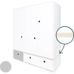 Wookids Armoire 3 Portes Façades Tiroirs Gris Perle-blanc 10