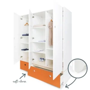 Wookids Armoire 3 Portes Façades Tiroirs Orange 12