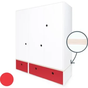 Wookids Armoire 3 Portes Façades Tiroirs Rouge 10