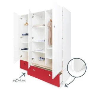 Wookids Armoire 3 Portes Façades Tiroirs Rouge 12