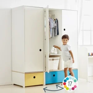 Wookids Armoire 3 Portes Façades Tiroirs Rouge 14