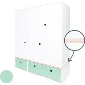 Wookids Armoire 3 Portes Façades Tiroirs Vert Menthe 10