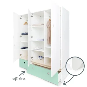 Wookids Armoire 3 Portes Façades Tiroirs Vert Menthe 12