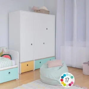 Wookids Armoire 3 Portes Façades Tiroirs Vert Menthe 14