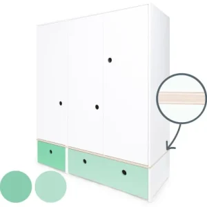 Wookids Armoire 3 Portes Façades Tiroirs Vert Ocean 10