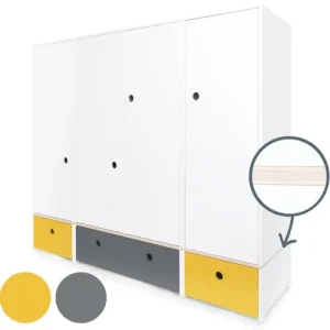 Wookids Armoire 4 Portes Jaune Et Gris 10