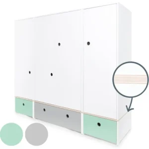 Wookids Armoire 4 Portes Vert Menthe-gris Perle-vert Menthe 10