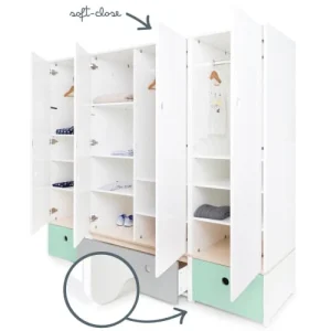 Wookids Armoire 4 Portes Vert Menthe-gris Perle-vert Menthe 12