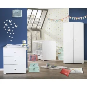 BabyPrice Armoire Bébé 2 Portes 175x85x56cm En Bois Blanc 9