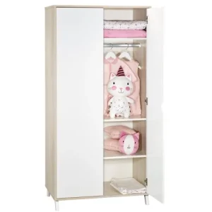 BabyPrice Armoire Bébé 2 Portes 175x86x56cm En Bois Beige 8