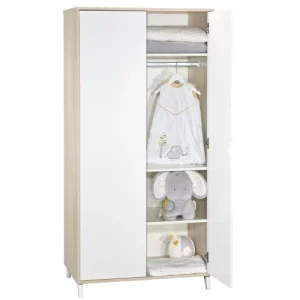 BabyPrice Armoire Bébé 2 Portes 175x86x56cm En Bois Beige 10