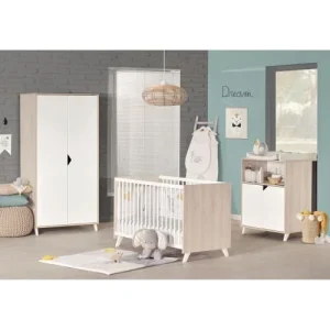 BabyPrice Armoire Bébé 2 Portes 175x86x56cm En Bois Beige 12