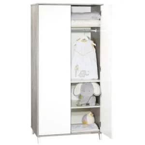 BabyPrice Armoire Bébé 2 Portes 175x86x56cm En Bois Gris Foncé 7