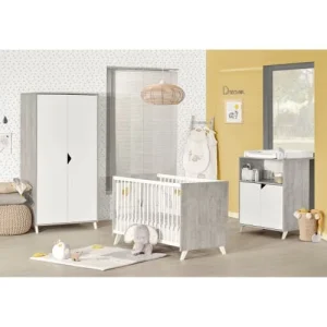 BabyPrice Armoire Bébé 2 Portes 175x86x56cm En Bois Gris Foncé 9