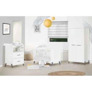 BabyPrice Armoire Bébé 2 Portes 175x88x56cm En Bois Blanc 12