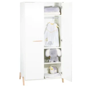 BabyPrice Armoire Bébé 2 Portes 175x88x56cm En Bois Blanc 8