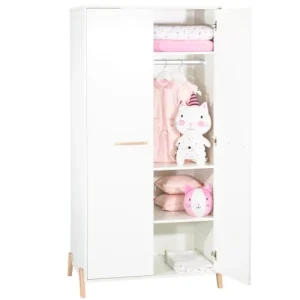 BabyPrice Armoire Bébé 2 Portes 175x88x56cm En Bois Blanc 10