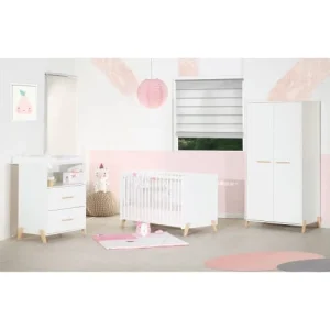 BabyPrice Armoire Bébé 2 Portes 175x88x56cm En Bois Blanc 12