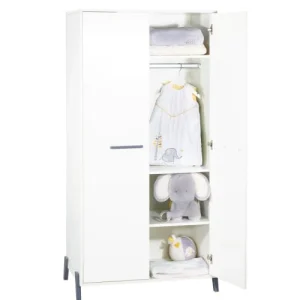 BabyPrice Armoire Bébé 2 Portes 175x88x56cm En Bois Blanc 8